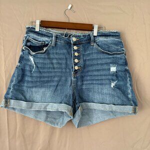 Judy Blue Shorts Women Mid Rise Frayed Button Fly Distressed Cuffed Size XL